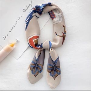 Luxury Silk-like Print Square Scarf Shawn Bandana